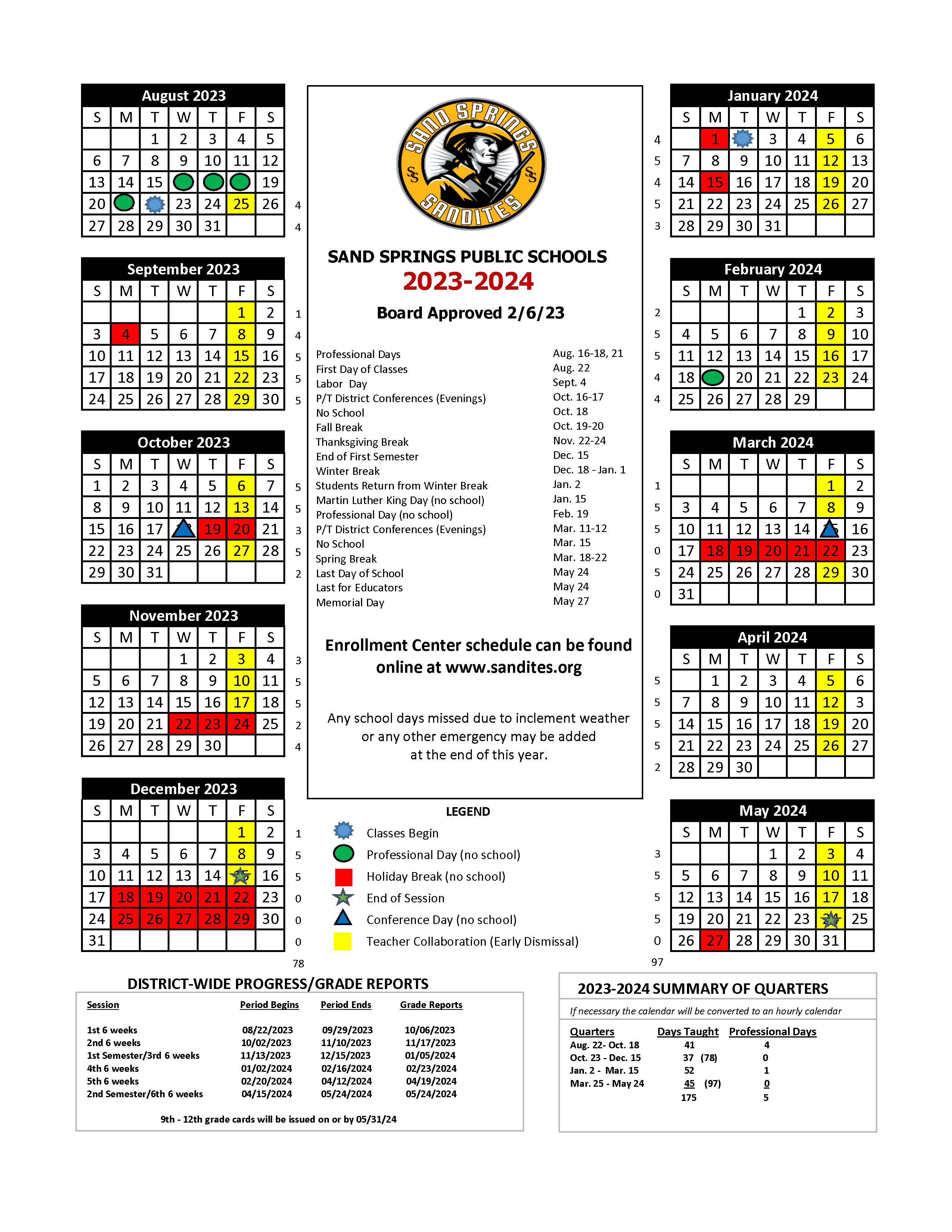 Approved School Calendars Sand Springs Public Schools