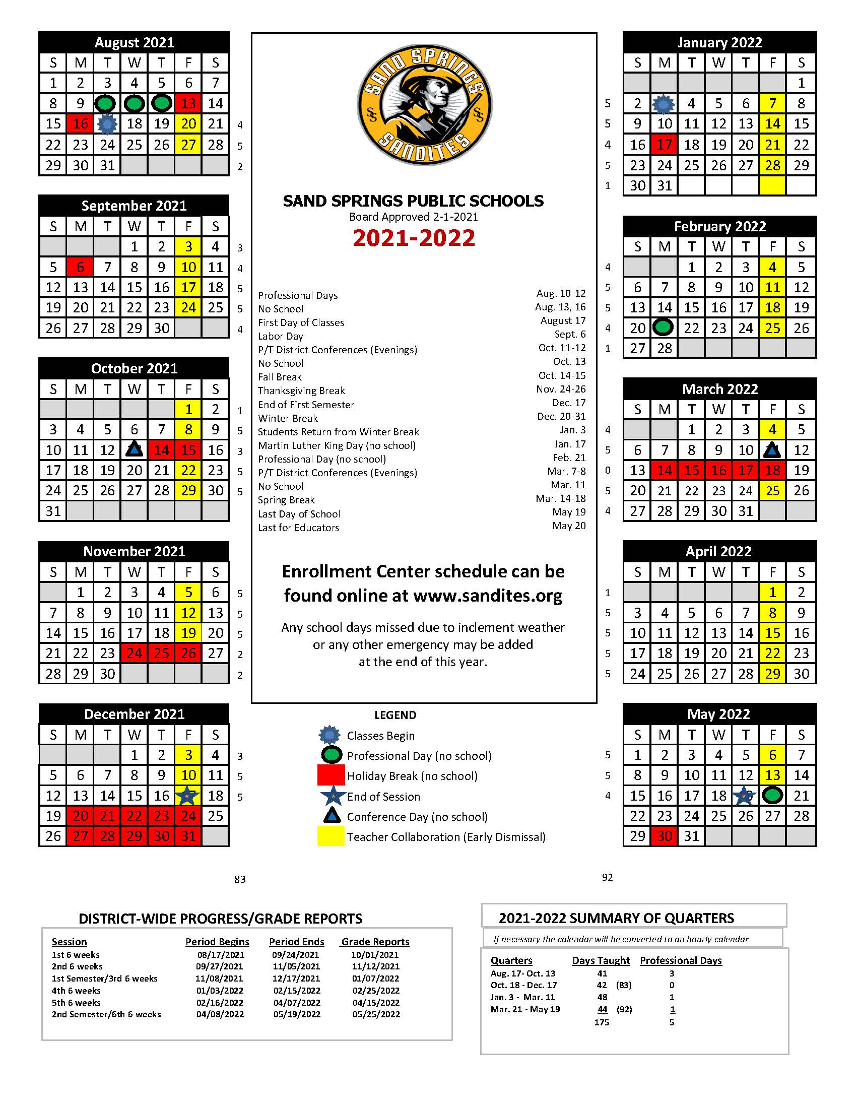 Approved School Calendars | Sand Springs Public Schools