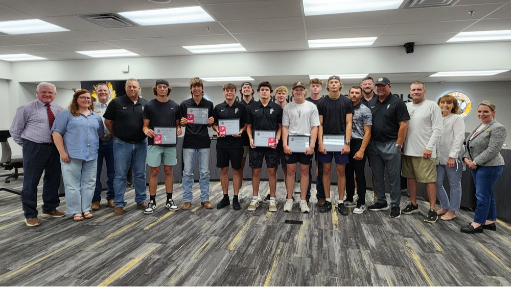 Sand Springs Varsity Baseball Team receives Sandite Spirit Award at June Board of Education Meeting