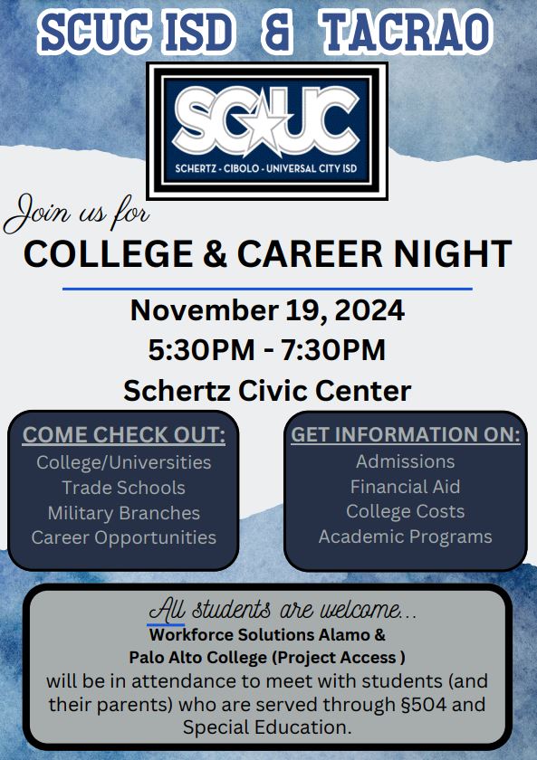 College and Career Night - 11/19/24, 5:30-7:30PM, Schertz Civic Center