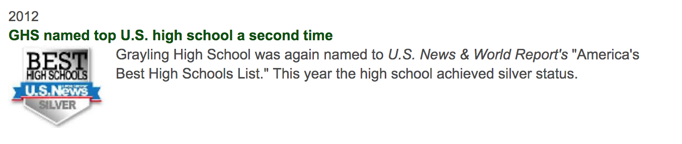 2012 US News "America's Best High School" Silver Medal Award