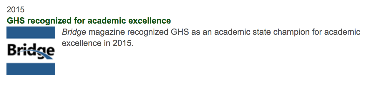 2015 GHS recognized for academic excellence