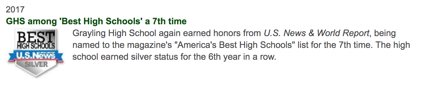 2017 US News "America's Best High School" Silver Medal Award