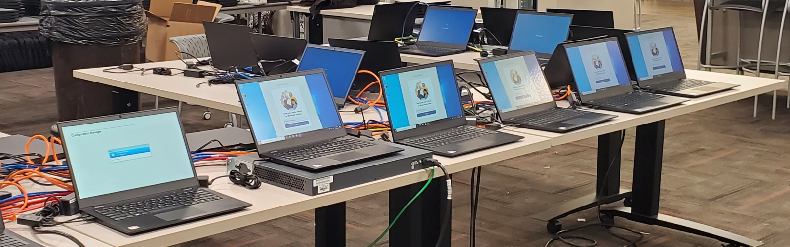 student laptops in a computer lab