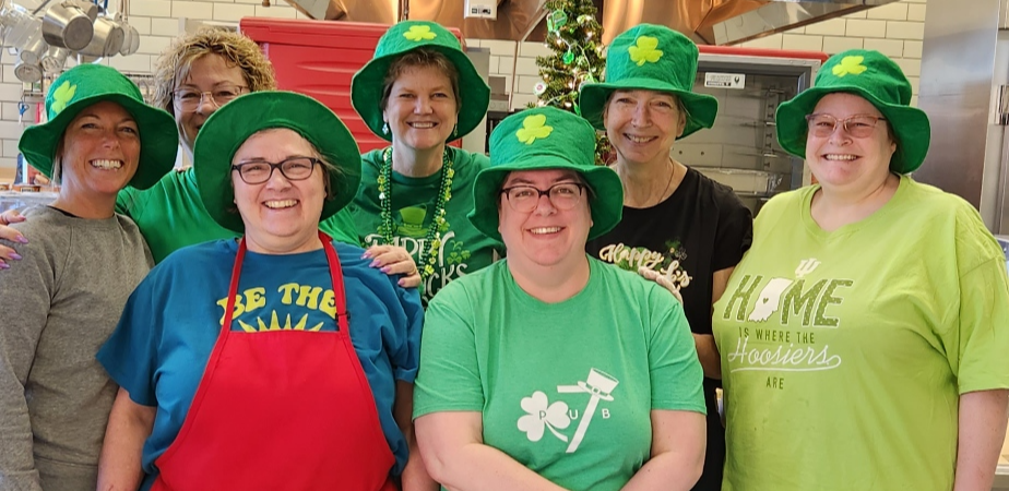 Lunch Ladies dressed in St. Patrick's Day gear