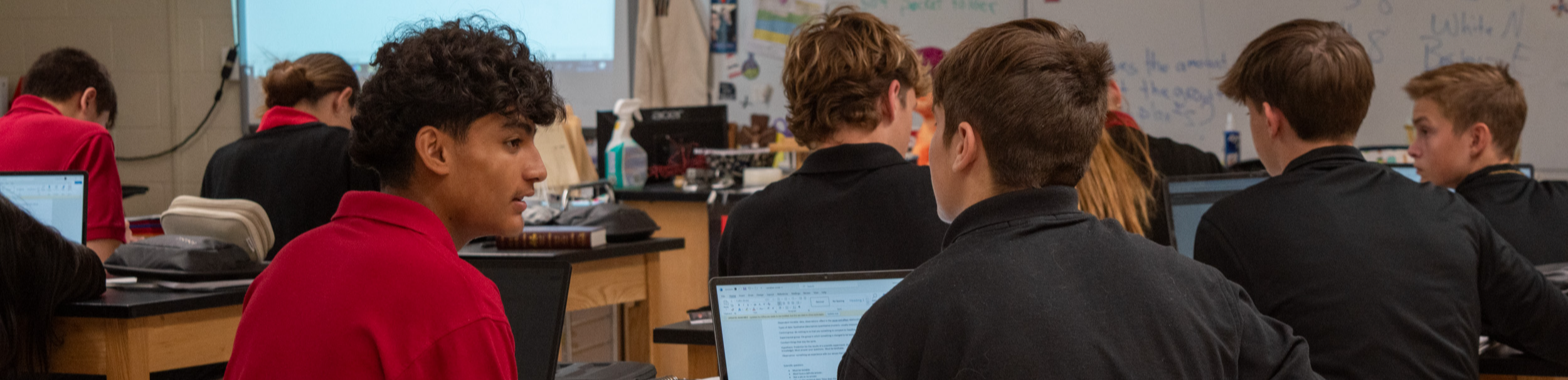 Luers students at their desks, studying intently
