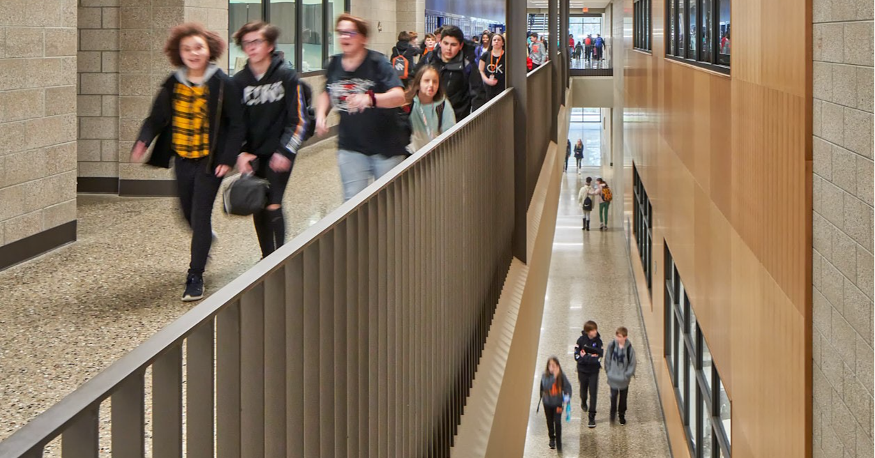students run in the hallway