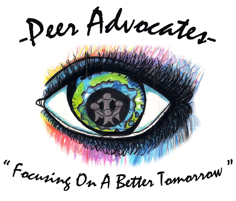sketch of eyeball and text "peer advocates: focusing on a better tomorrow"