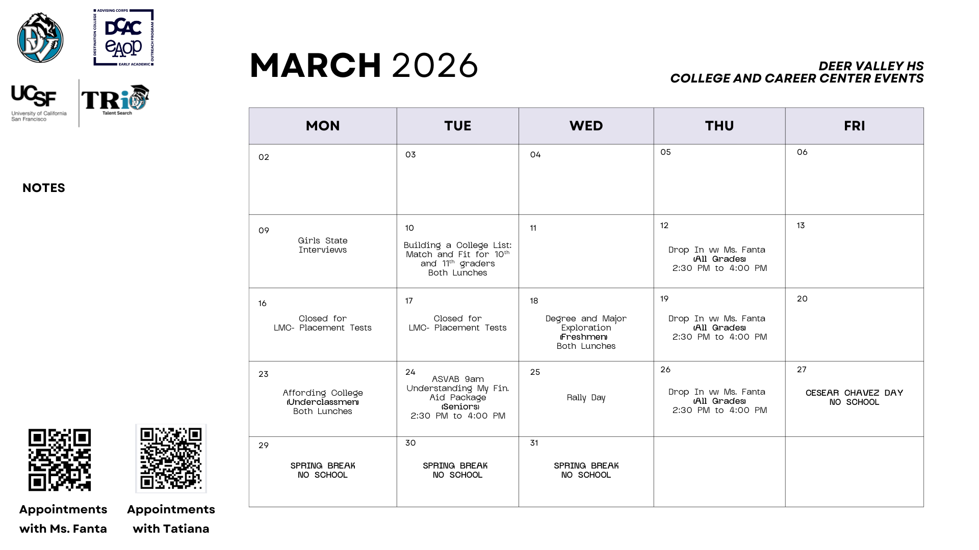 Deer Valley's Monthly Calendar