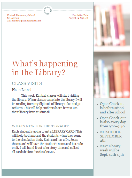Library newsletter, page 1