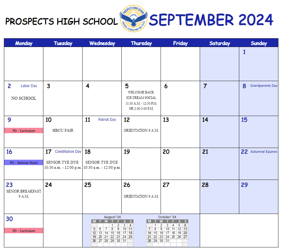 PHS September Calendar