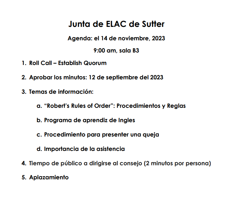 NOv. ELAC agenda sp