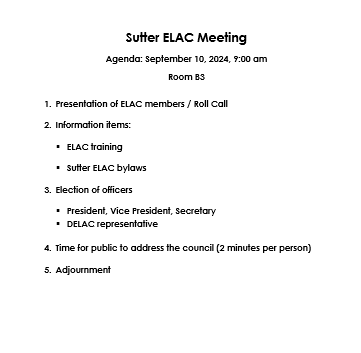 ELAC AGENDA