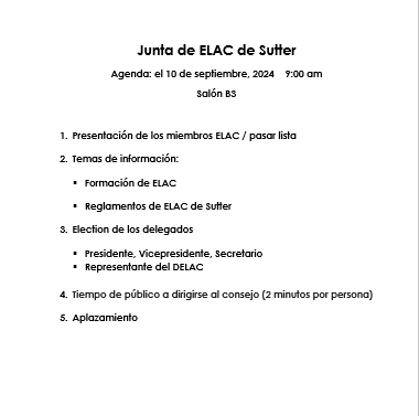 ELAC agenda spanish 