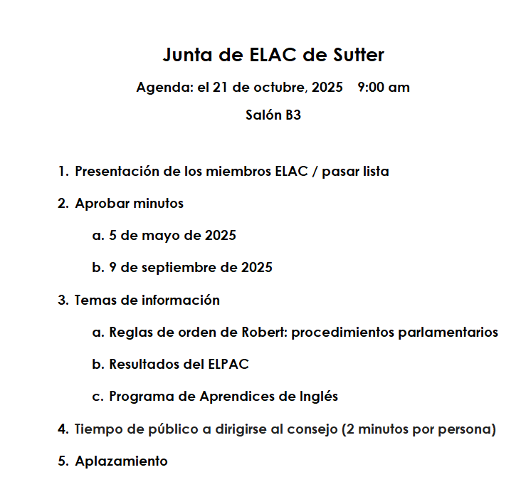ELAC agenda