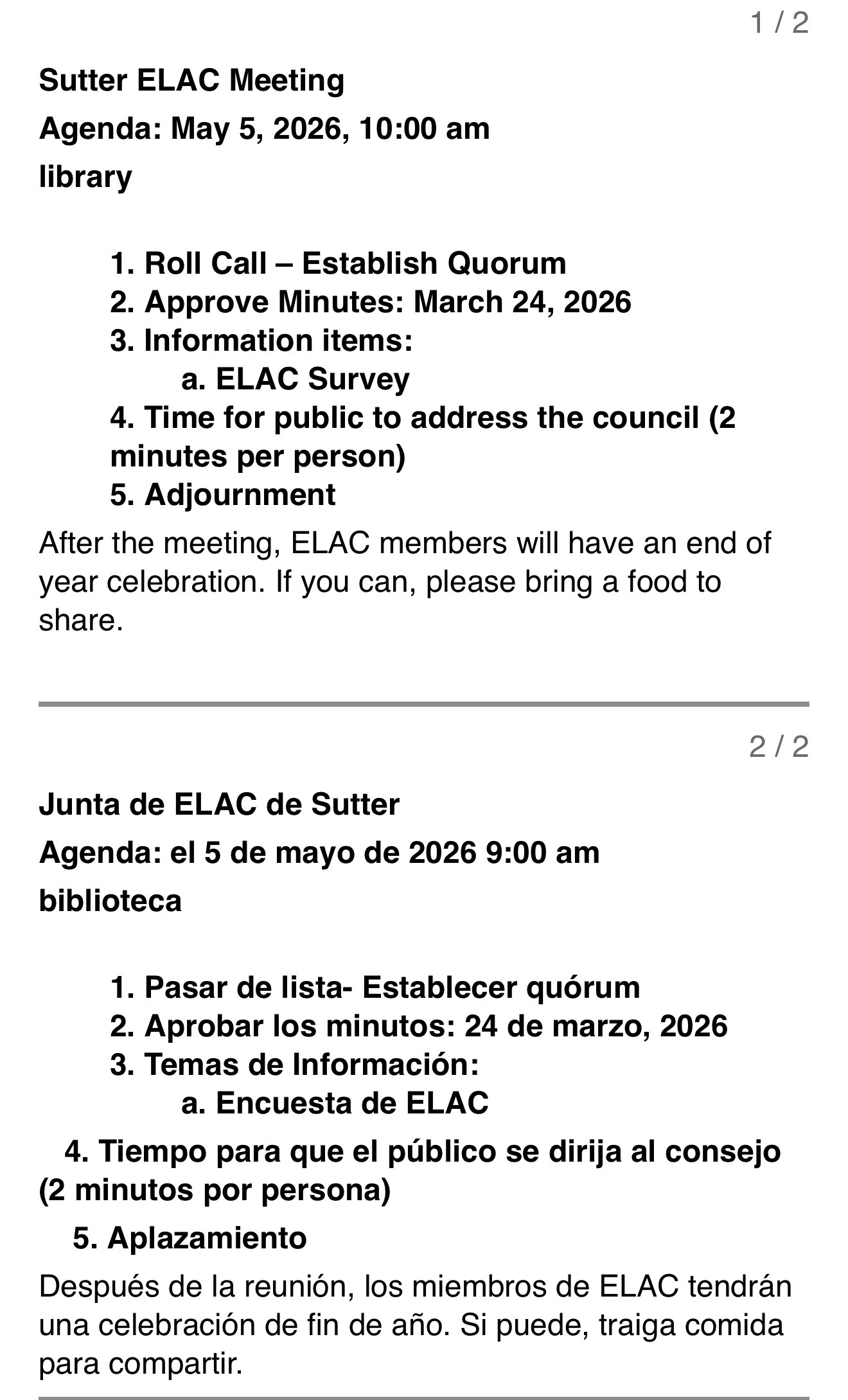ELAC agenda