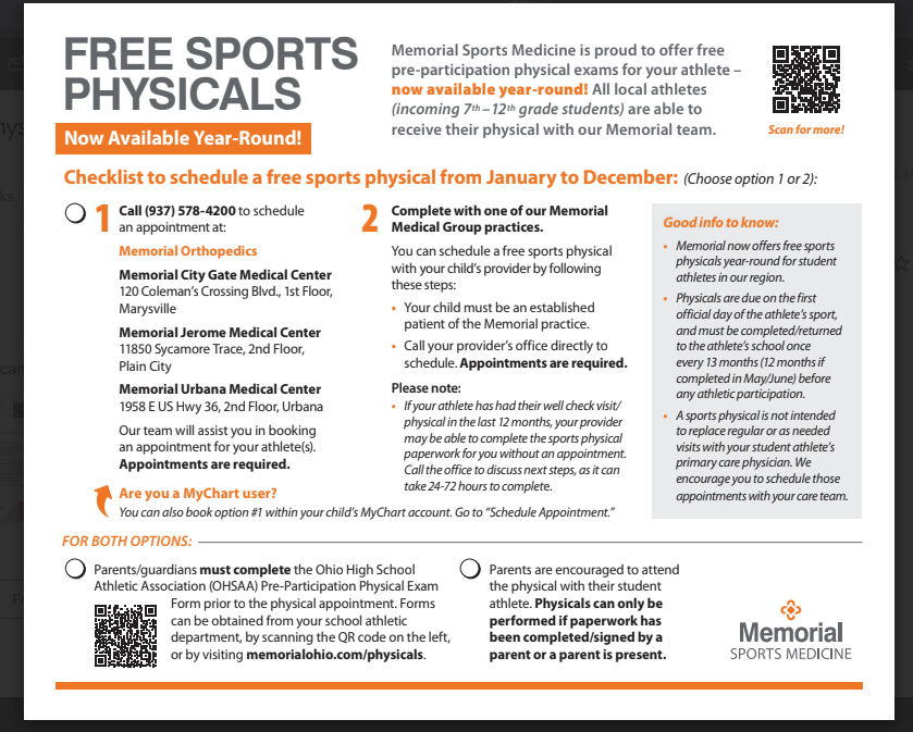 FREE SPORTS PHYSICAL THROUGH MEMORIAL SPORTS MEDICINE