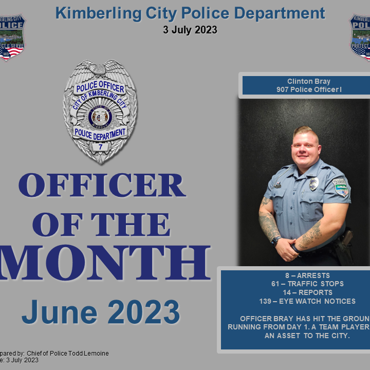 907 - Officer Bray - Officer of the Month Jun 2023