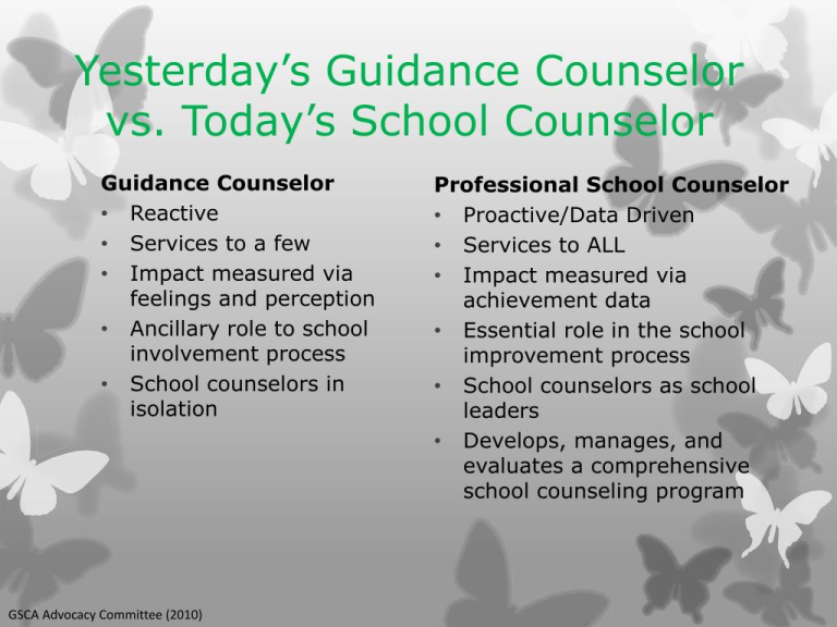 yesterday's guidance counselor vs today's school counselor graphic
