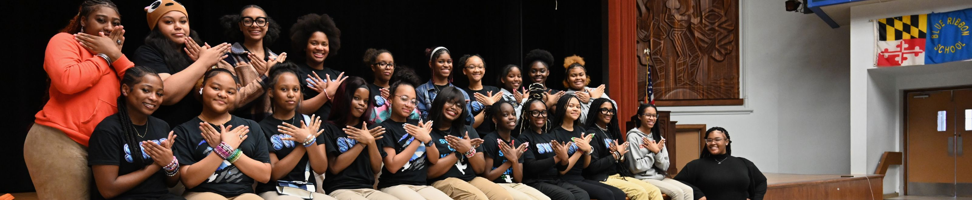 Baltimore City College SWTT Step team poses for a group picture
