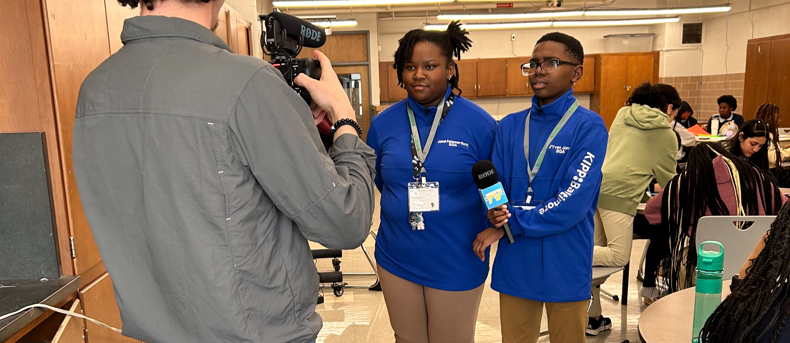 Student Media Team member prepares to begin her on screen interview