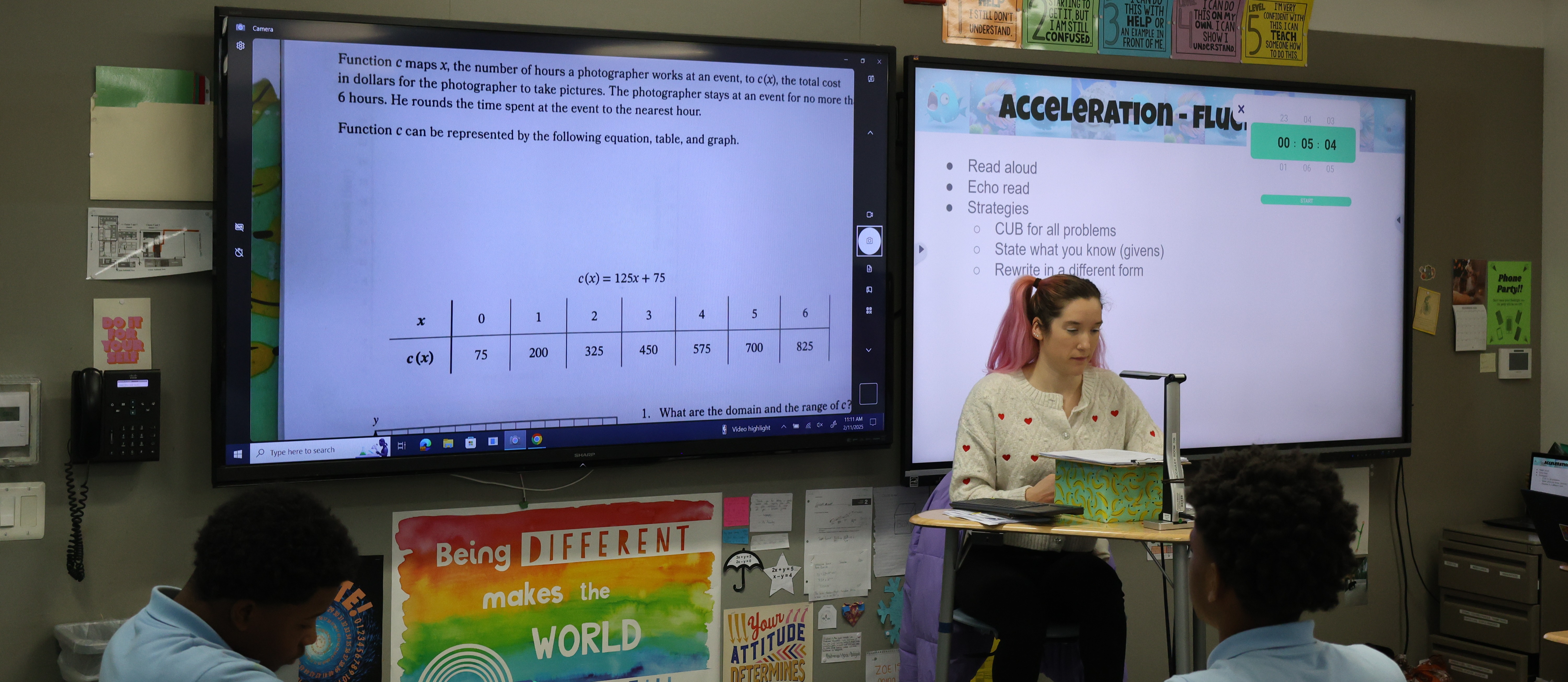 Ms. McCauley instructs her 8th-grade math class. 