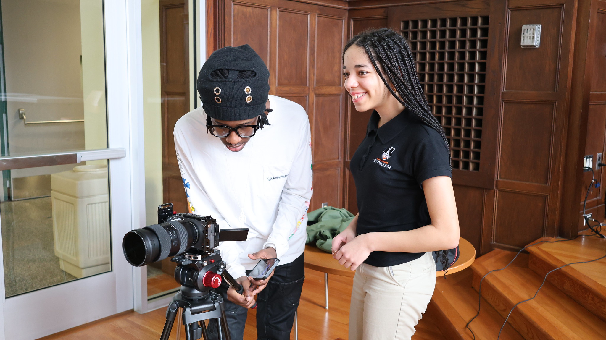 Student Media Team members conduct interviews at Baltimore City College High School
