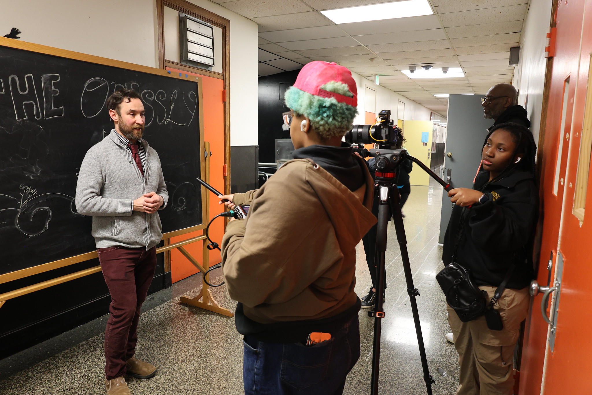 Student Media Team members conduct interviews at Baltimore City College High School