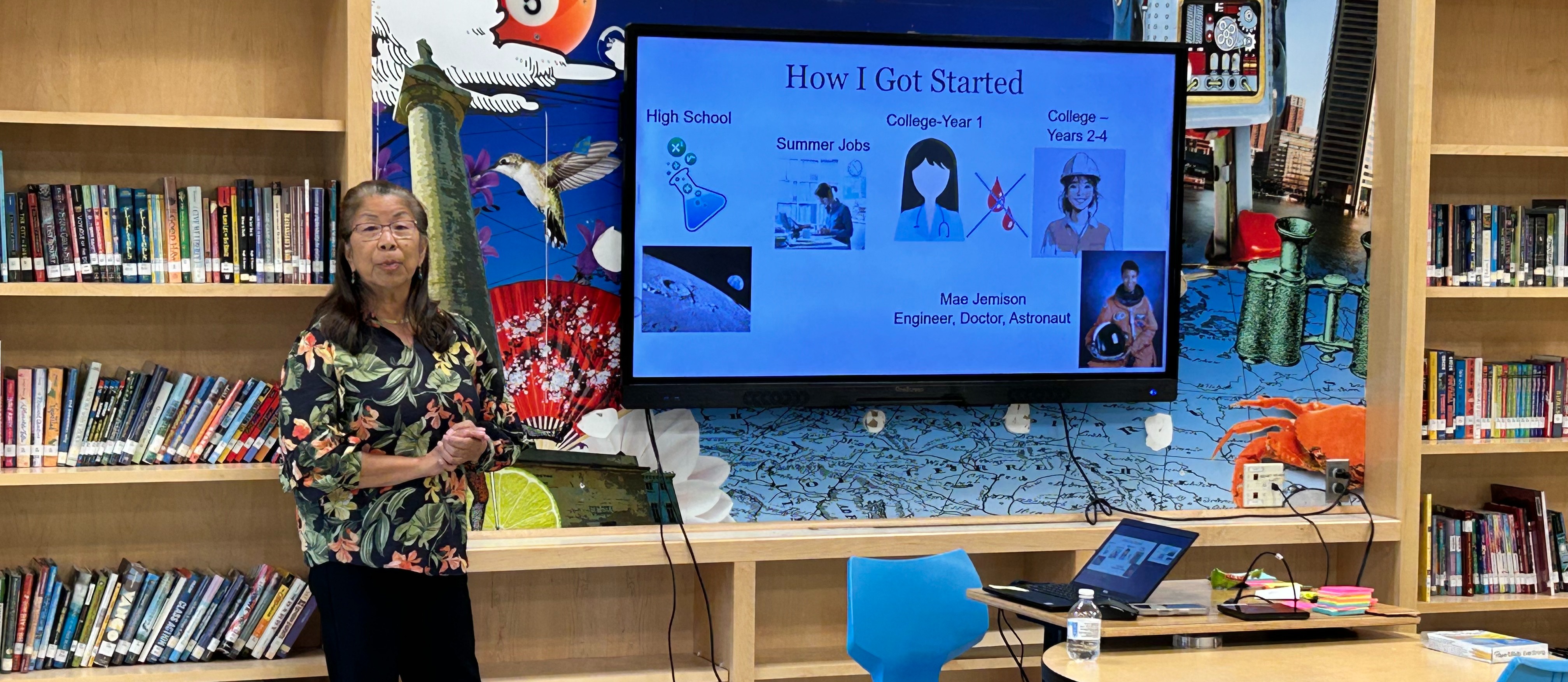 Retired Northrop Grumman engineer Katherine Dougan outlined her career path and described her former job duties.