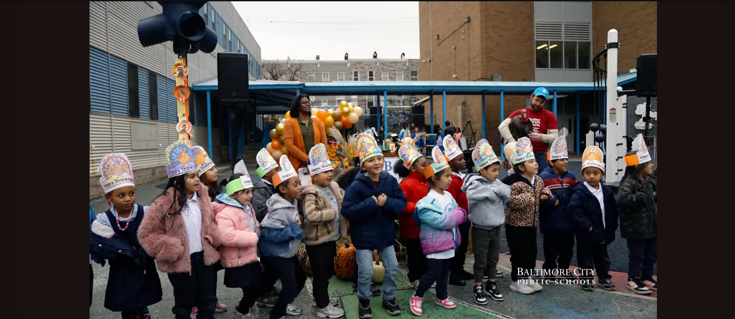 William Paca students get excited sitting down waiting for the thanksgiving Turkey Pardon.
