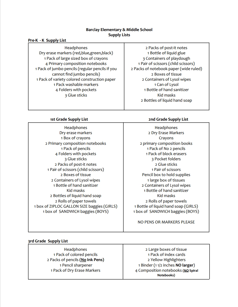 supply list