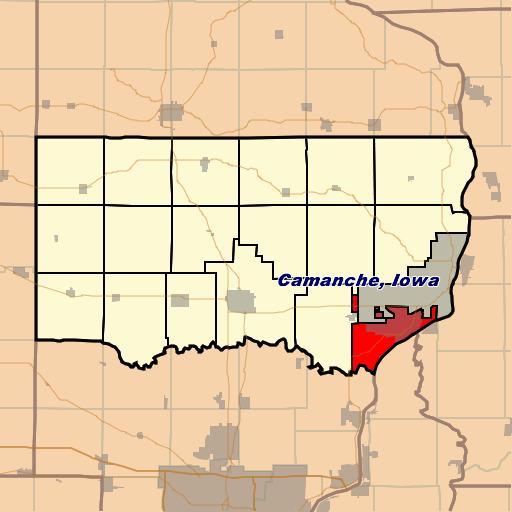 An image of the state of Iowa, highlighting the district of Camanche.