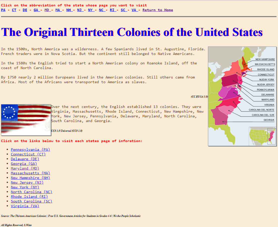 13 Colonies website