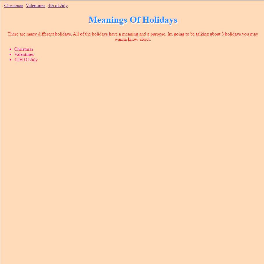 Holidays page