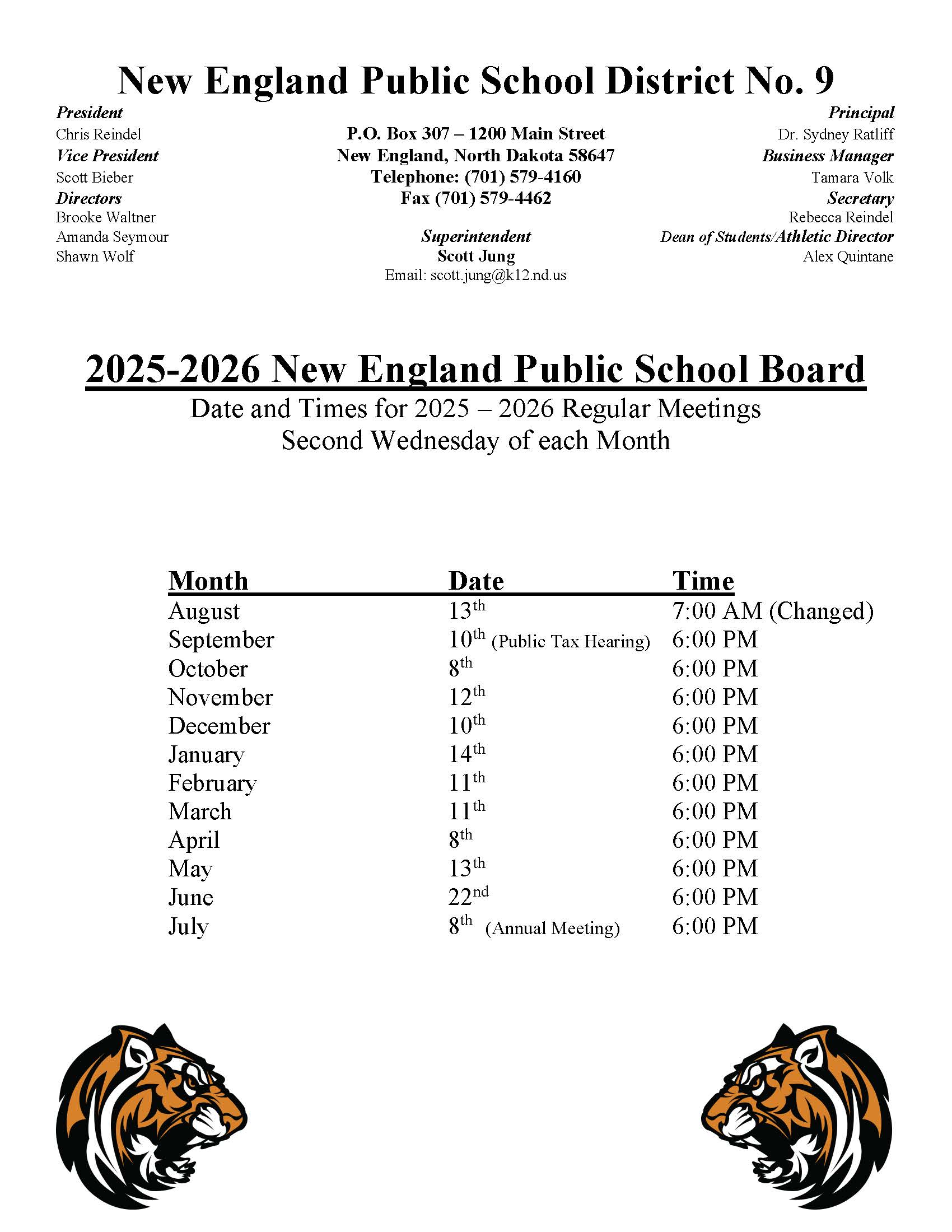 School Board Meeting Schedule