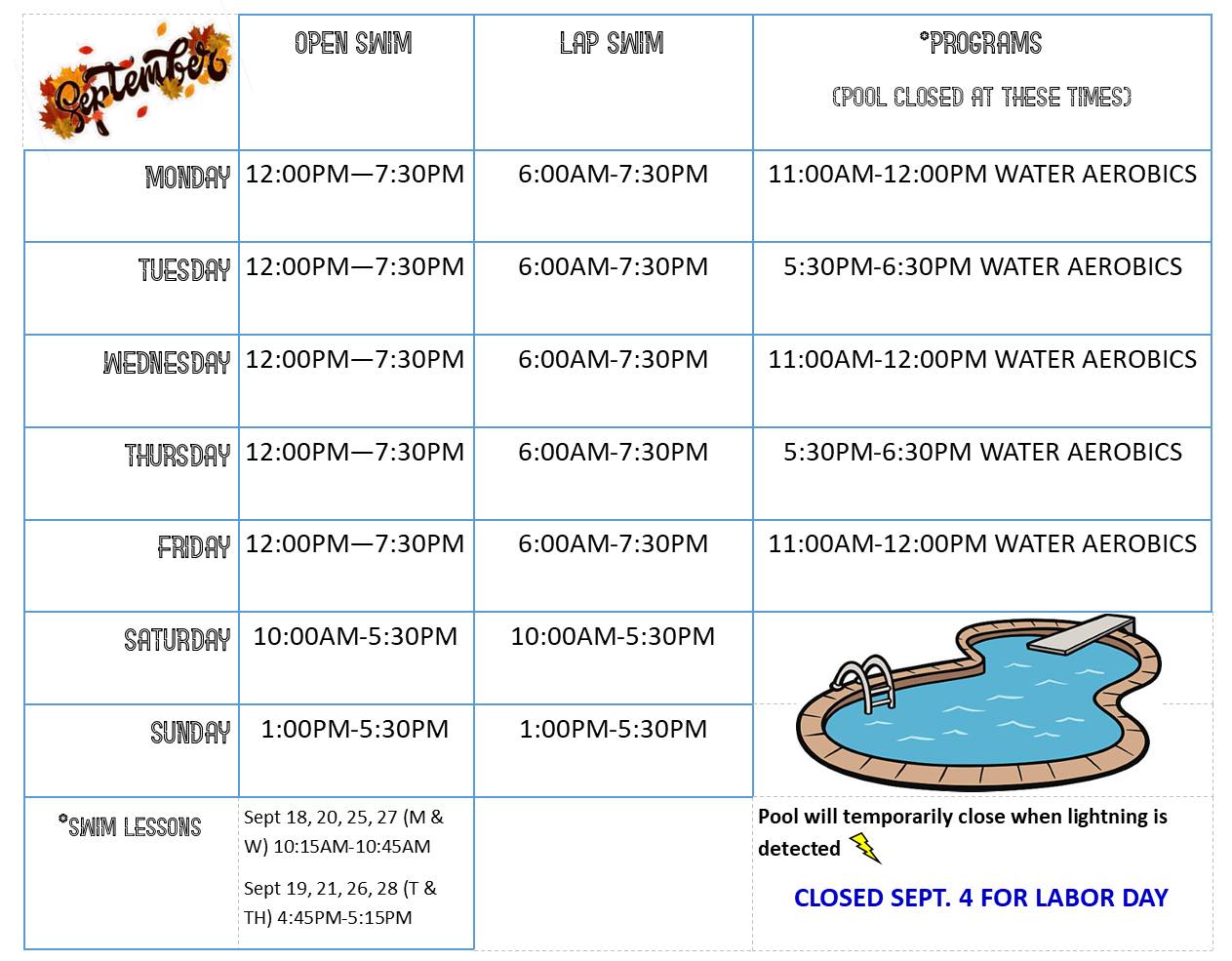 September Pool Schedule