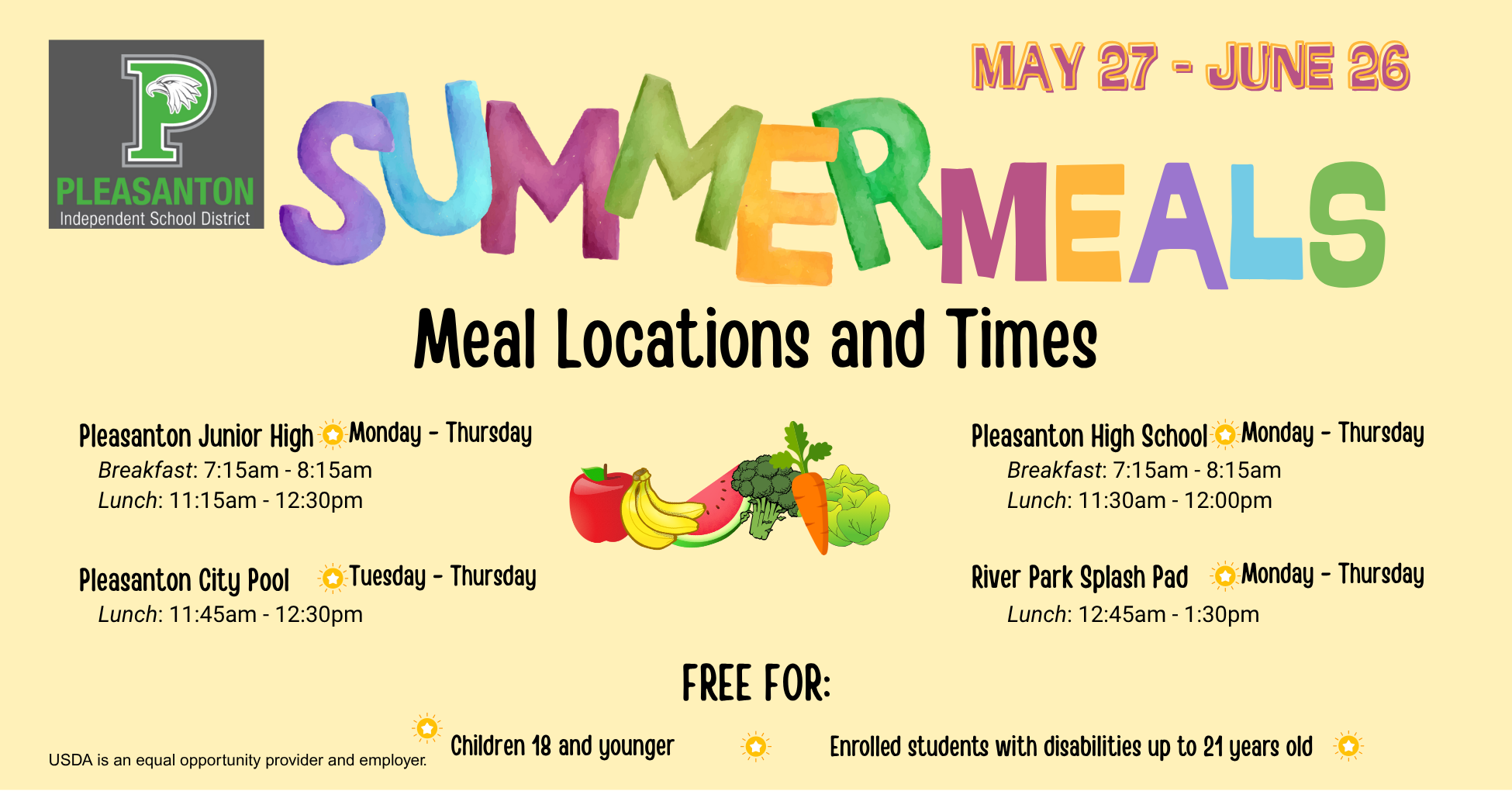 Summer Meal Times and Locations