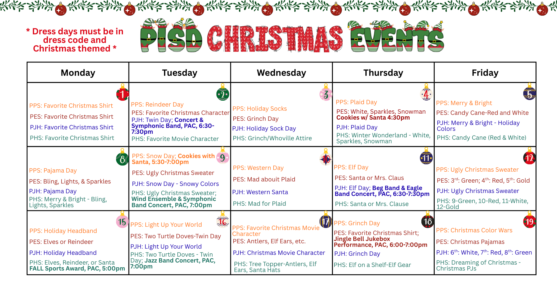 Christmas Calendar of Events