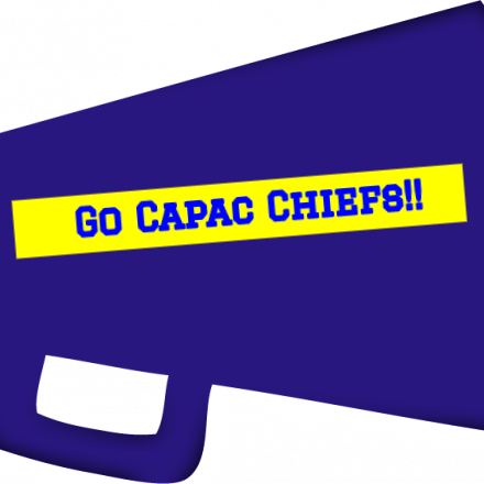 Blue Megaphone with "Go Capac Chiefs" written on it