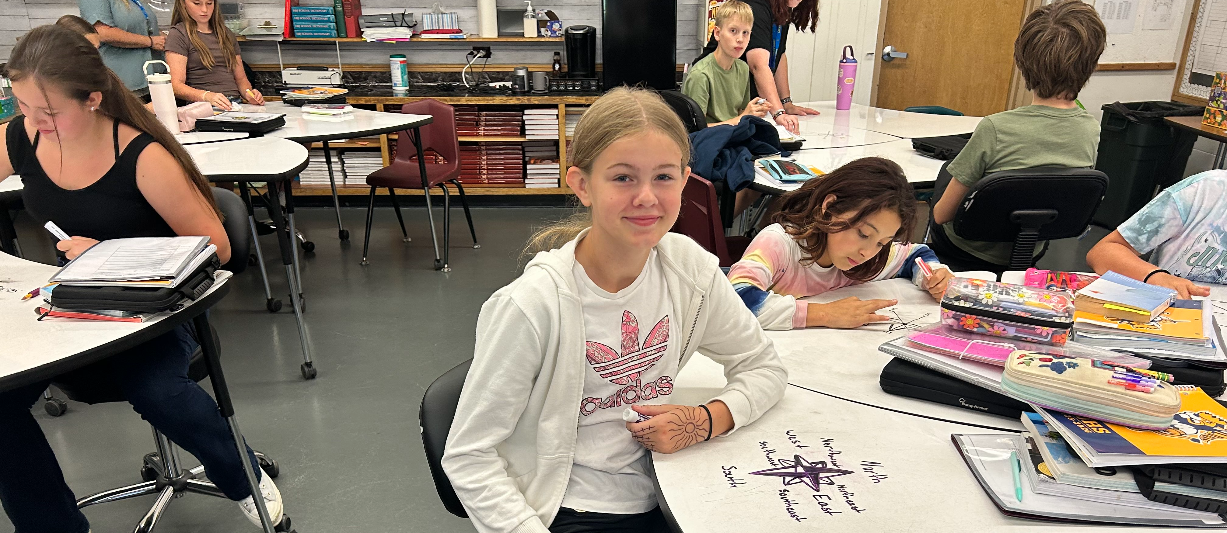 Sixth Grade students learning map skills in Mrs. Shepherd's Social Studies class