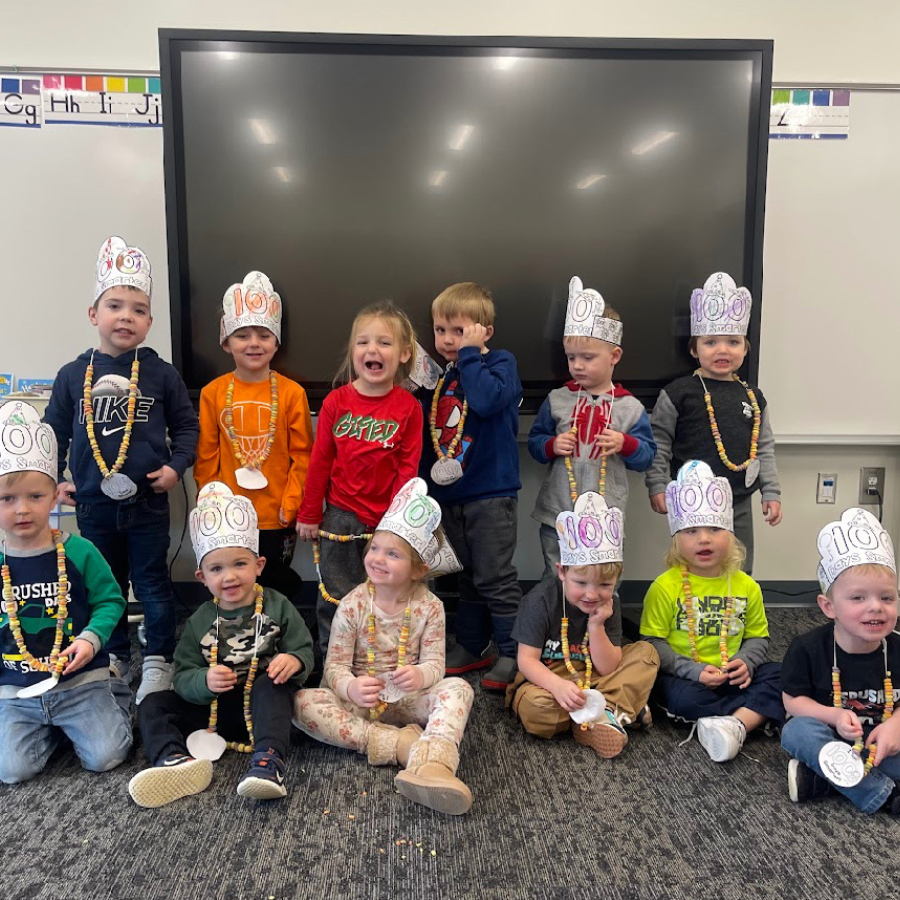 Lawrenceburg Primary Preschool Students Celebrating their 100th Day of School