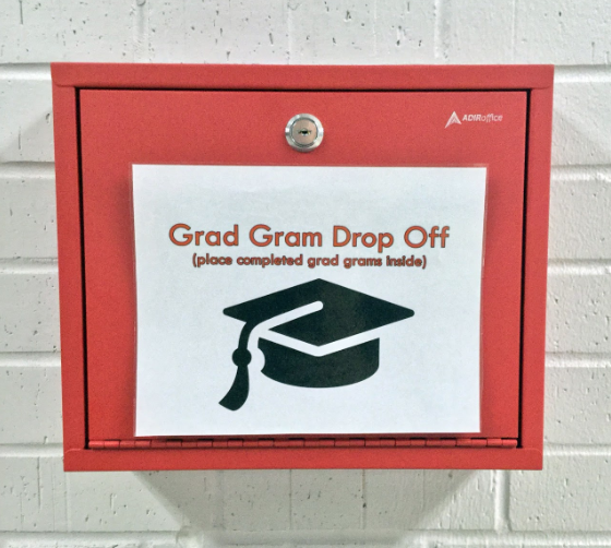 Drop box for finished Grad Grams (outside of main office)