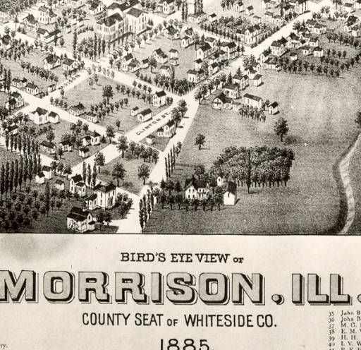 black and white illustration of Morrison from the air