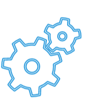 blue outline of two gears