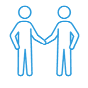 blue outline of two people shaking hands