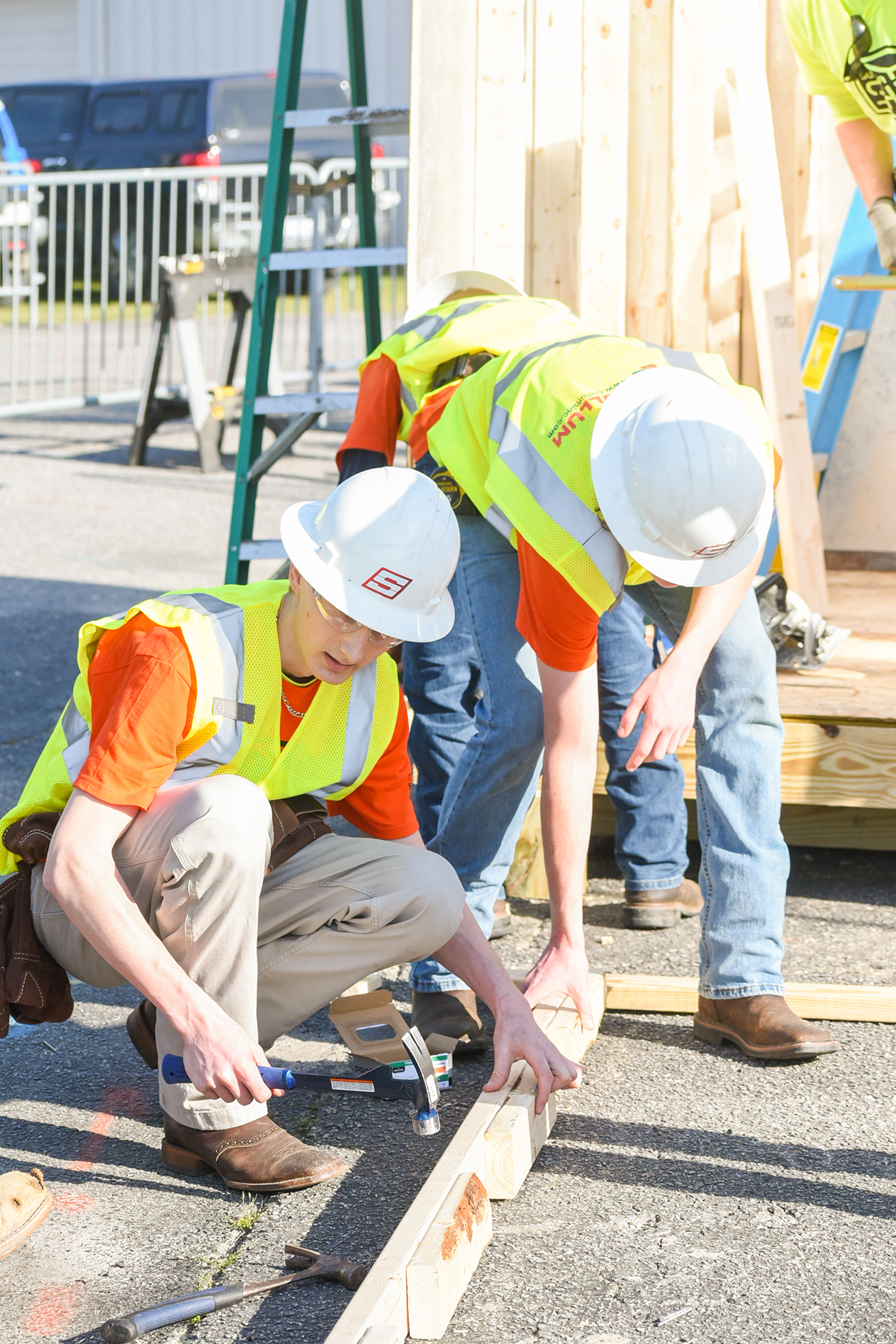 students building shed