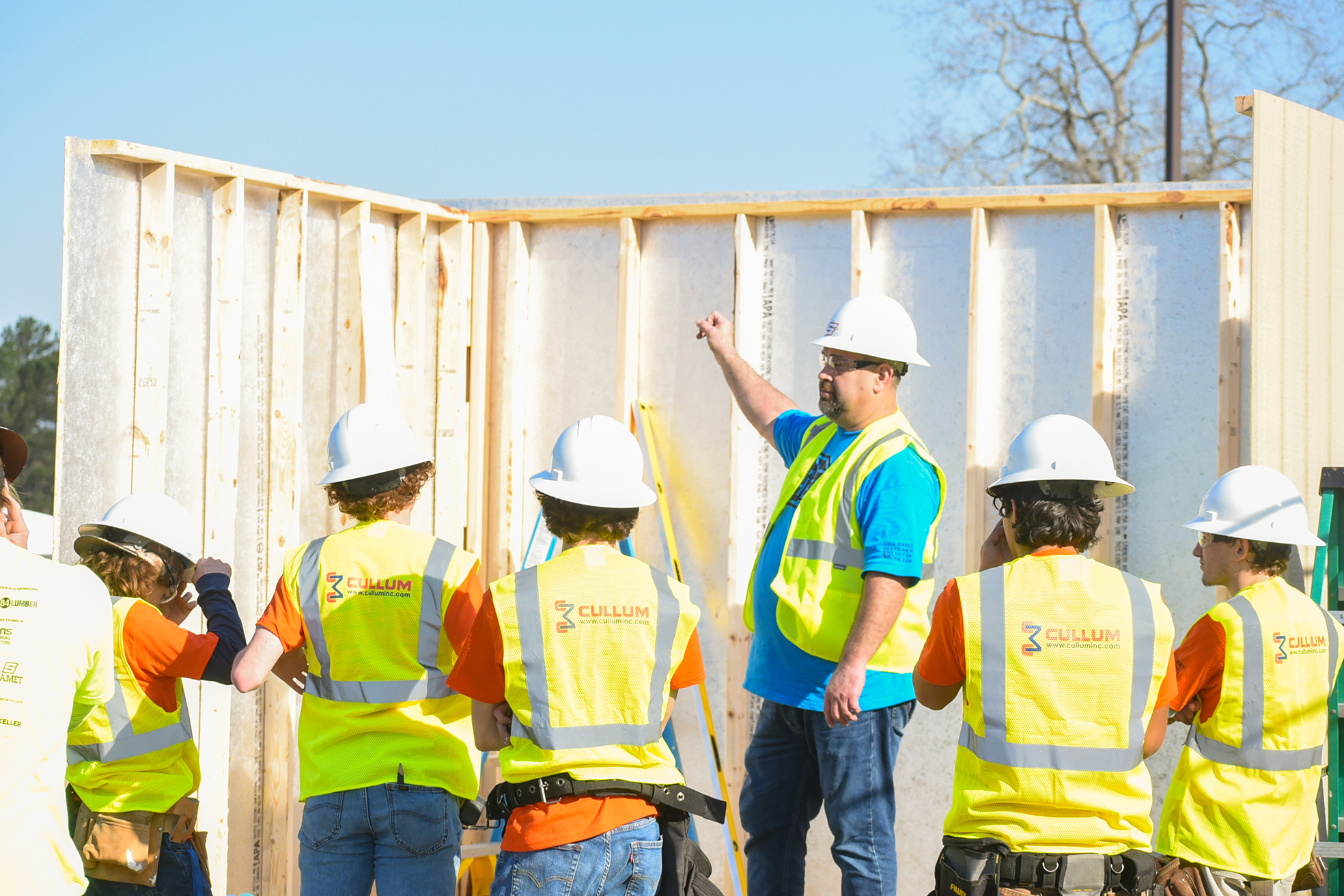 students building shed