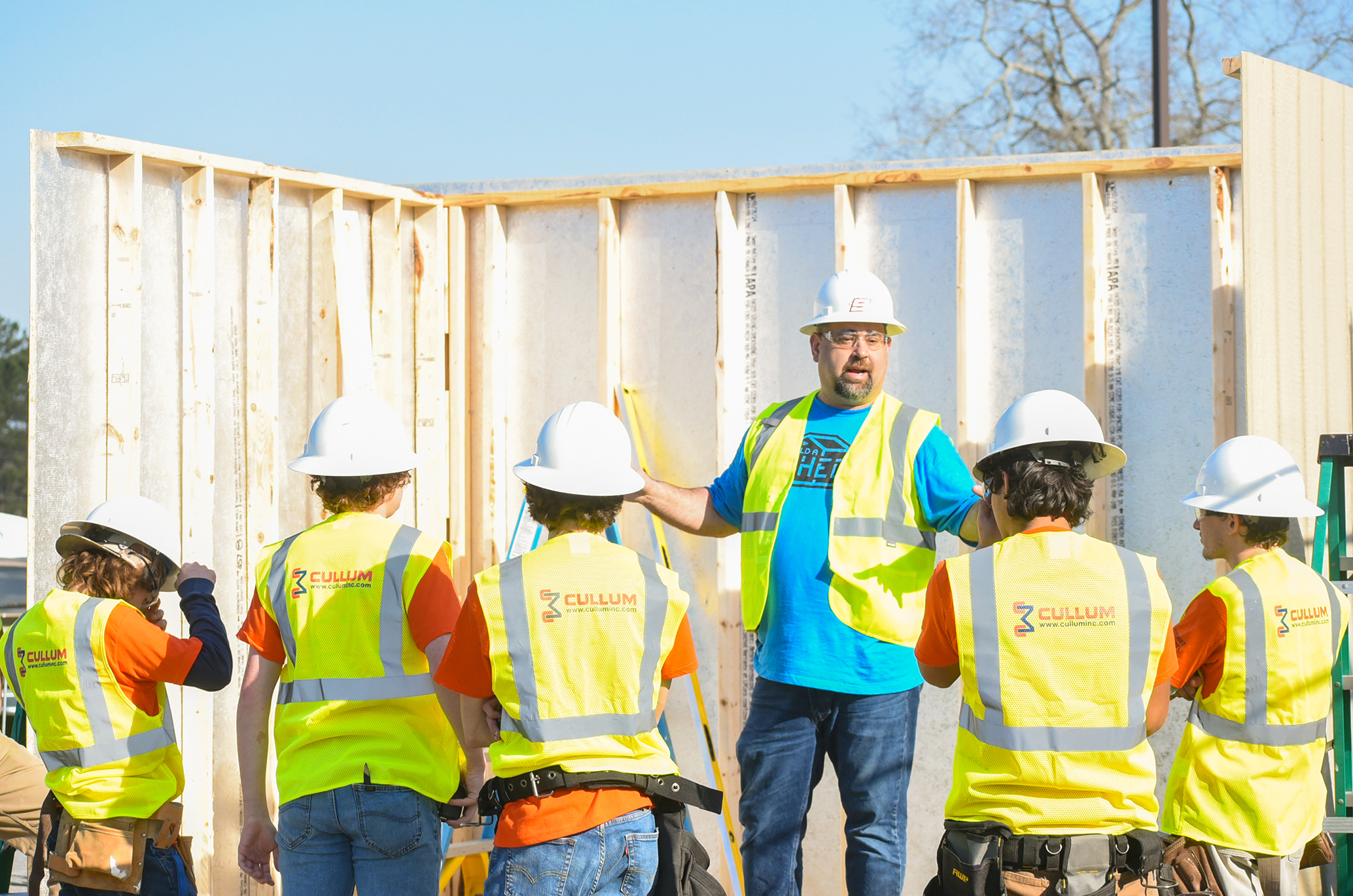 students building shed