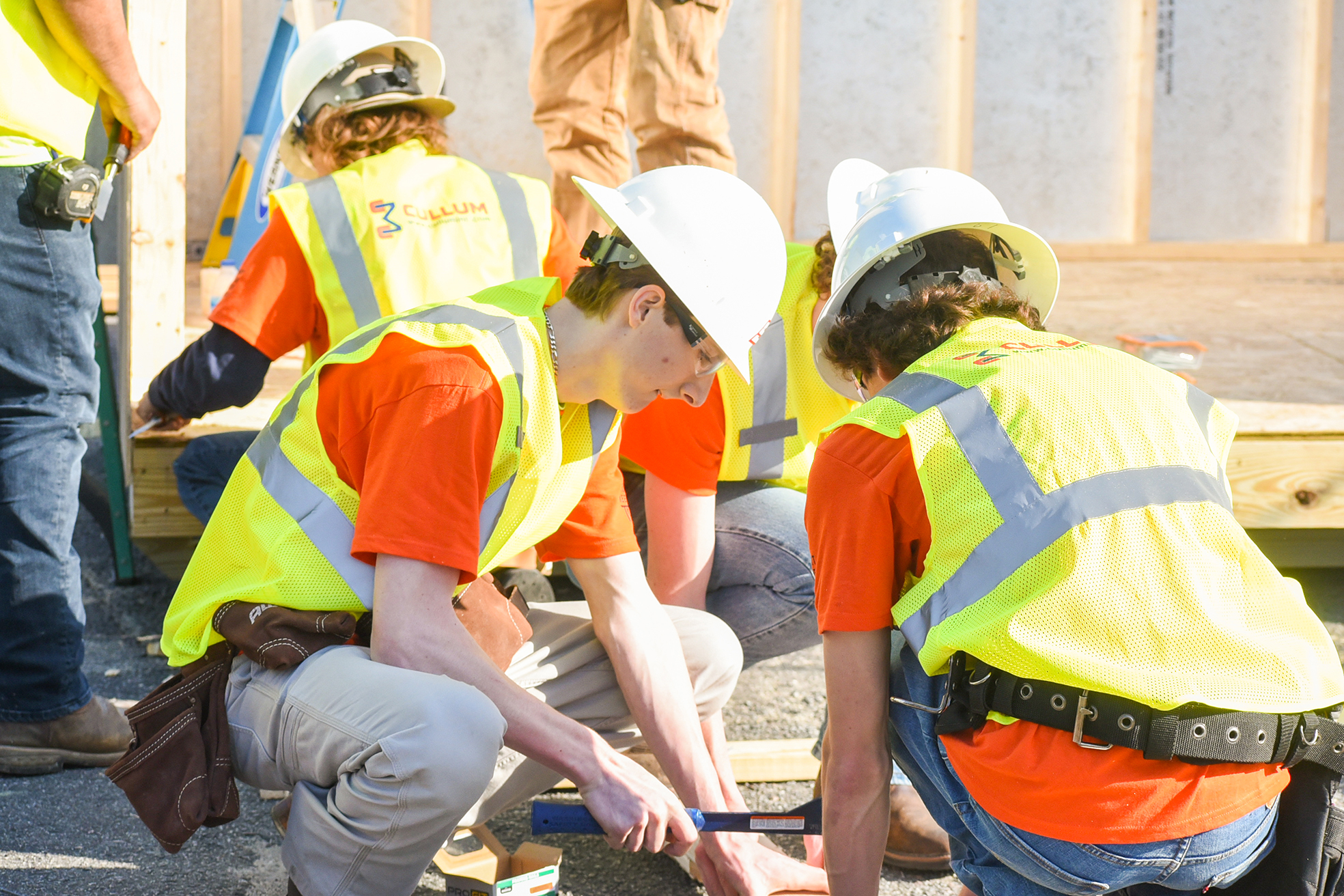 students building shed