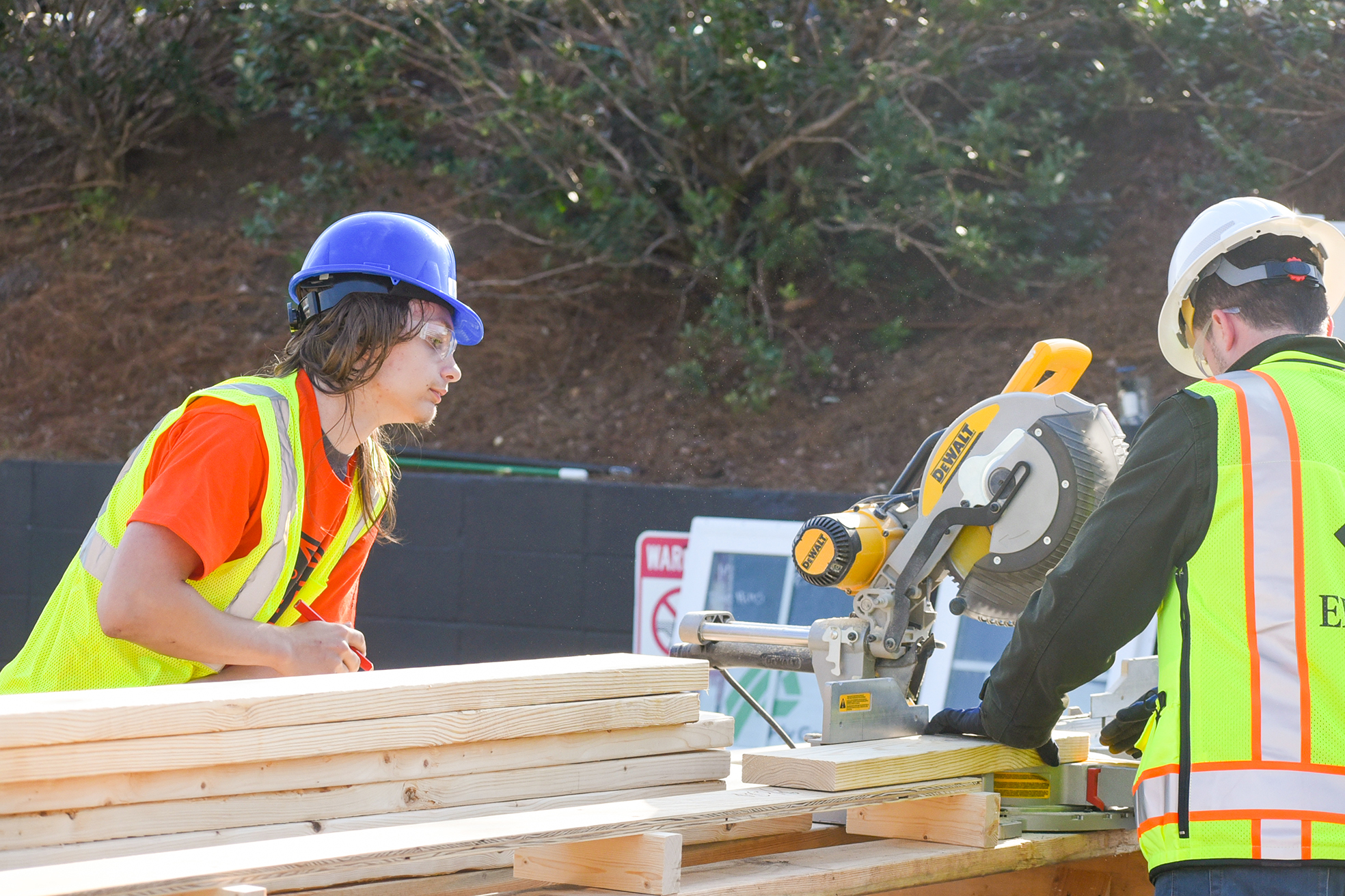 students building shed